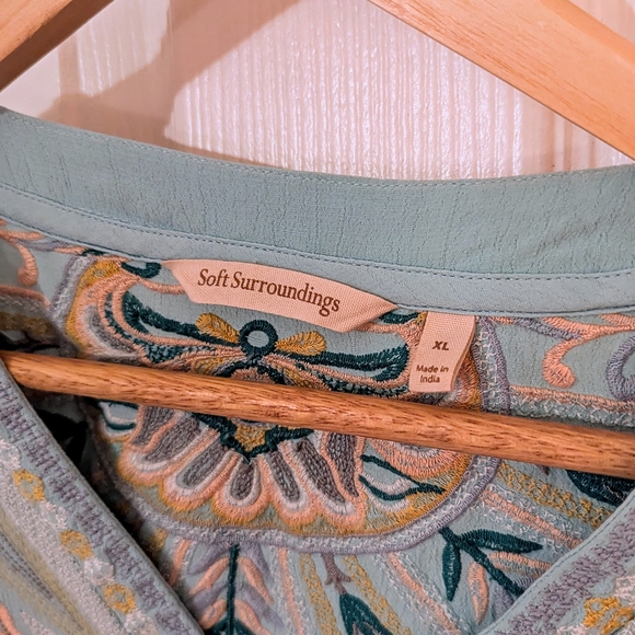 Soft Surroundings Embroidered Tunic in Aqua and Gold (XL) - Picture 4 of 6